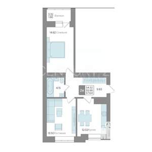 2-к квартира, на длительный срок, 57м2, 7/9 этаж