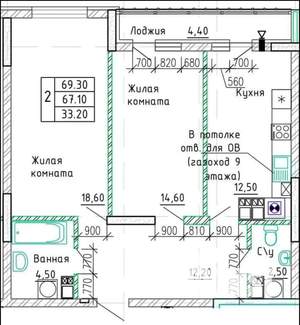 2-к квартира, посуточно, 70м2, 8/9 этаж