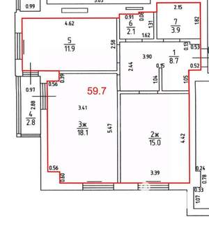 2-к квартира, на длительный срок, 60м2, 4/15 этаж