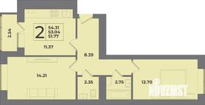 2-к квартира, вторичка, 54м2, 1/9 этаж