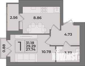 1-к квартира, строящийся дом, 31м2, 9/9 этаж