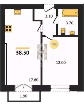 1-к квартира, вторичка, 33м2, 1/4 этаж