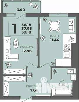 1-к квартира, вторичка, 37м2, 3/8 этаж