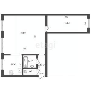 2-к квартира, вторичка, 55м2, 4/5 этаж