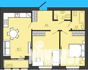 2-к квартира, строящийся дом, 64м2, 7/8 этаж