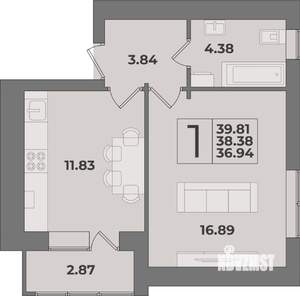 1-к квартира, вторичка, 40м2, 1/9 этаж