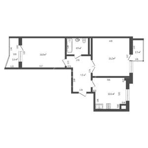 2-к квартира, вторичка, 63м2, 1/9 этаж