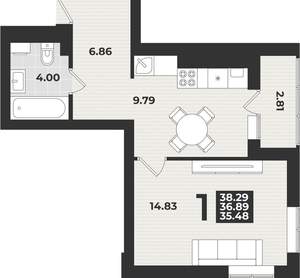 1-к квартира, вторичка, 38м2, 5/9 этаж