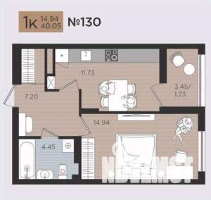 1-к квартира, строящийся дом, 40м2, 2/10 этаж