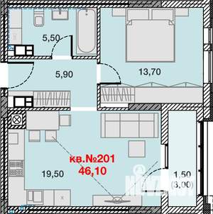 1-к квартира, вторичка, 46м2, 8/15 этаж