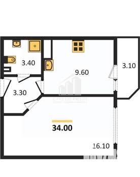 1-к квартира, вторичка, 34м2, 1/9 этаж