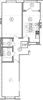 2-к квартира, строящийся дом, 67м2, 1/9 этаж