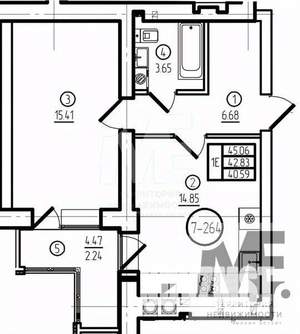 1-к квартира, вторичка, 43м2, 1/9 этаж