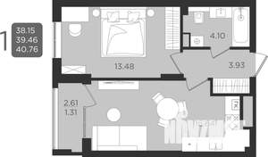 1-к квартира, строящийся дом, 39м2, 1/9 этаж