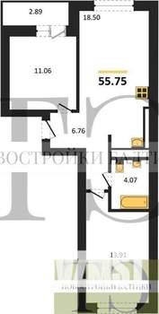 2-к квартира, вторичка, 56м2, 8/9 этаж