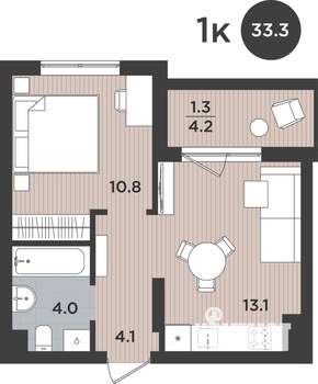 1-к квартира, вторичка, 33м2, 2/9 этаж