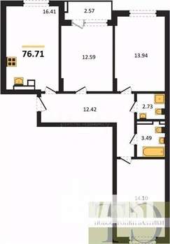 3-к квартира, вторичка, 77м2, 1/9 этаж