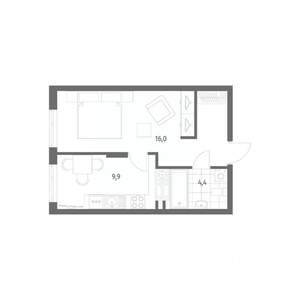 1-к квартира, строящийся дом, 35м2, 2/8 этаж