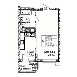 1-к квартира, вторичка, 34м2, 5/9 этаж