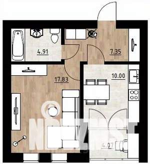 1-к квартира, строящийся дом, 44м2, 2/4 этаж