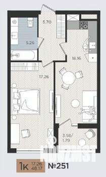 1-к квартира, строящийся дом, 48м2, 4/10 этаж