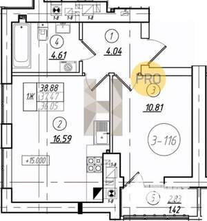 1-к квартира, вторичка, 37м2, 6/8 этаж