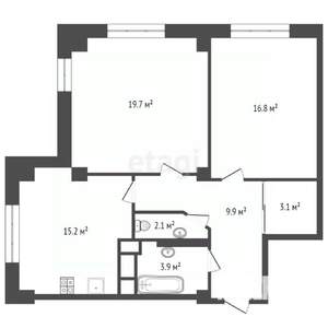 2-к квартира, вторичка, 71м2, 1/16 этаж