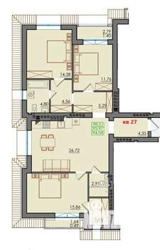 3-к квартира, вторичка, 96м2, 4/4 этаж