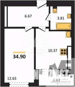 1-к квартира, вторичка, 35м2, 7/9 этаж