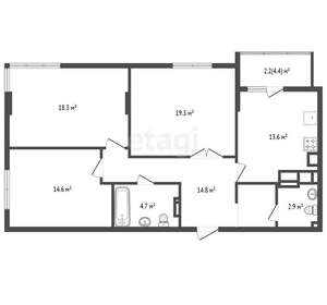 3-к квартира, вторичка, 93м2, 3/8 этаж