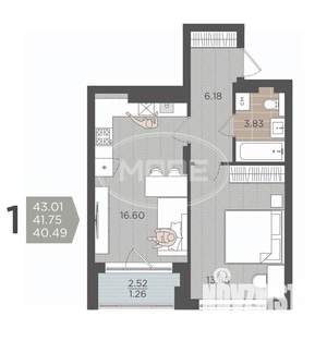 1-к квартира, вторичка, 42м2, 3/9 этаж