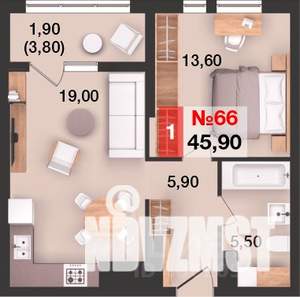 1-к квартира, вторичка, 46м2, 11/15 этаж