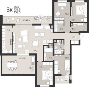 3-к квартира, вторичка, 136м2, 9/9 этаж