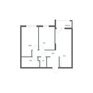 2-к квартира, строящийся дом, 59м2, 2/18 этаж