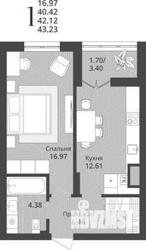 1-к квартира, строящийся дом, 42м2, 1/9 этаж