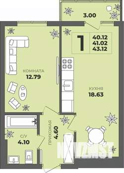 1-к квартира, вторичка, 41м2, 6/8 этаж