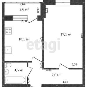1-к квартира, вторичка, 43м2, 2/10 этаж