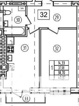 1-к квартира, строящийся дом, 39м2, 5/9 этаж
