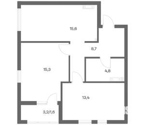 2-к квартира, строящийся дом, 59м2, 4/18 этаж