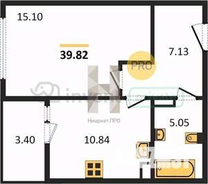 1-к квартира, вторичка, 40м2, 1/8 этаж