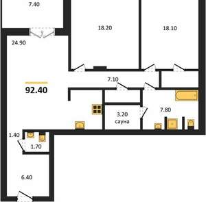 2-к квартира, вторичка, 92м2, 8/13 этаж