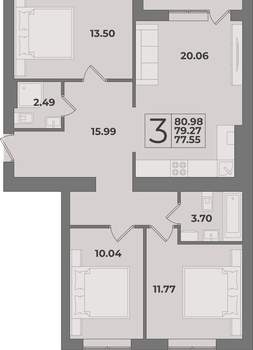 3-к квартира, вторичка, 81м2, 4/9 этаж