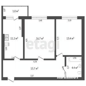 2-к квартира, вторичка, 60м2, 2/9 этаж