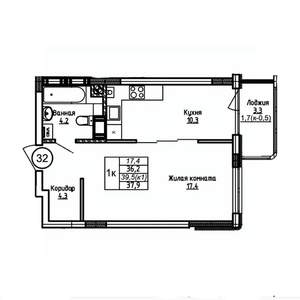 1-к квартира, вторичка, 38м2, 2/9 этаж