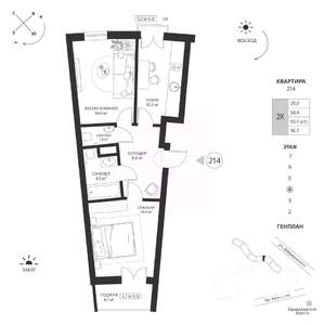 2-к квартира, вторичка, 57м2, 4/7 этаж