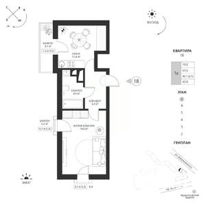 1-к квартира, вторичка, 43м2, 7/7 этаж