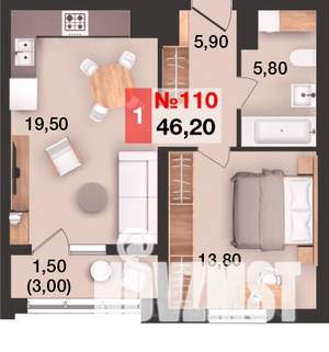 1-к квартира, вторичка, 46м2, 5/15 этаж