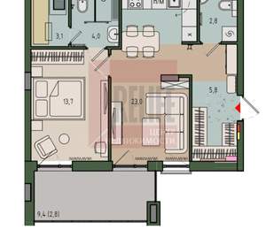 1-к квартира, вторичка, 55м2, 9/13 этаж