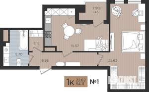 1-к квартира, вторичка, 54м2, 2/10 этаж