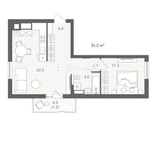 1-к квартира, вторичка, 48м2, 2/7 этаж